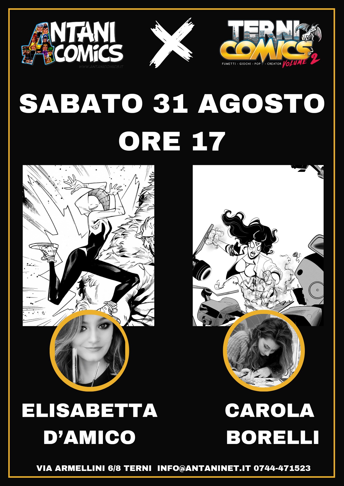 ELISABETTA D'AMICO (Spider-Gwen) e CAROLA BORELLI (Spider-Woman) sabato 31 agosto da Antani Comics!